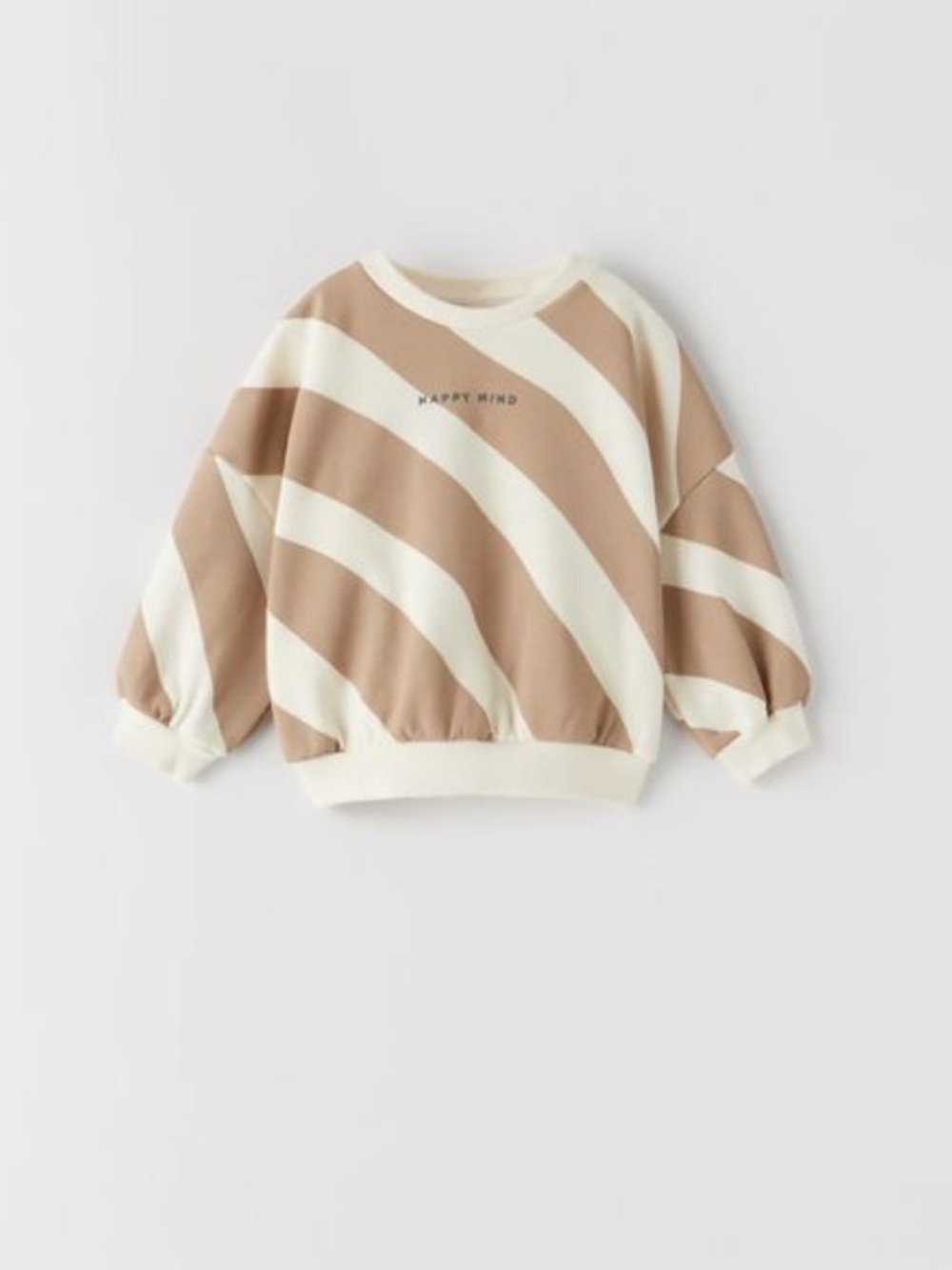 Zara Striped Brown and White happy mind crewneck  Sweatshirt play condition